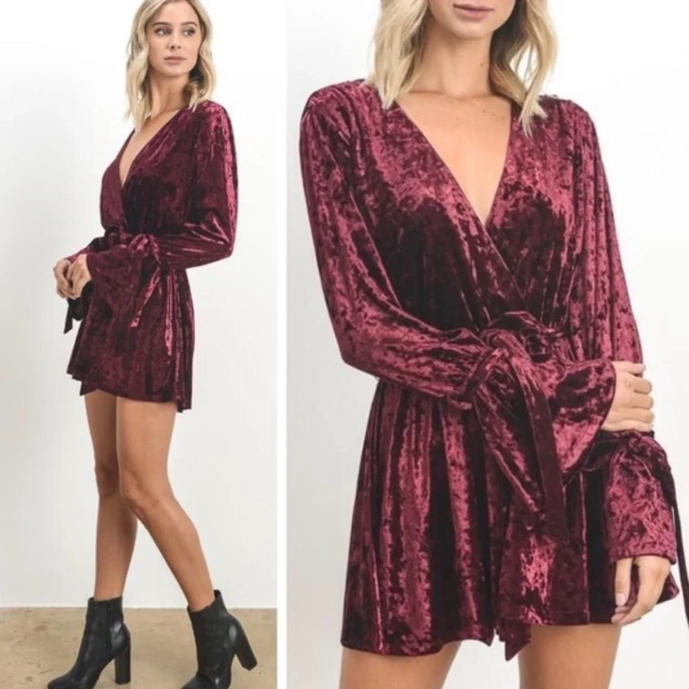 Hommage burgundy velvet romper - Picture 1 of 8